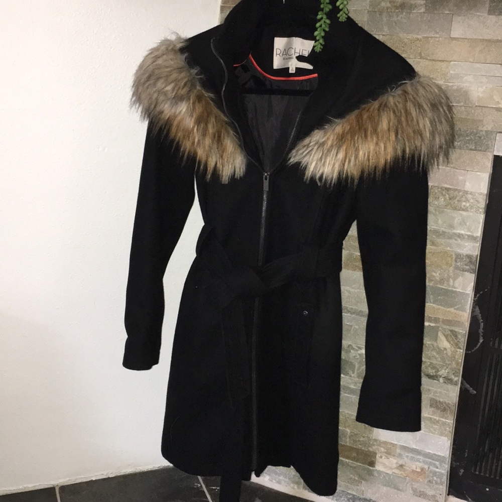 Rachel Roy wool trench with faux fur-lined hood